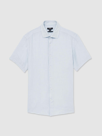 Slim Fit Linen Button-Through Shirt in Pale Blue | Reiss Men Premium