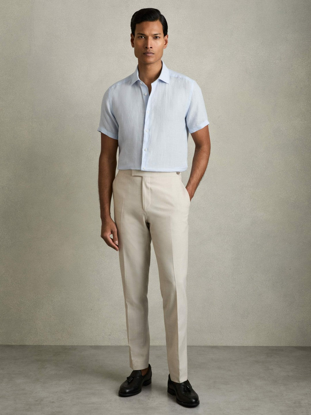 Slim Fit Linen Button-Through Shirt in Pale Blue | Reiss Men Premium