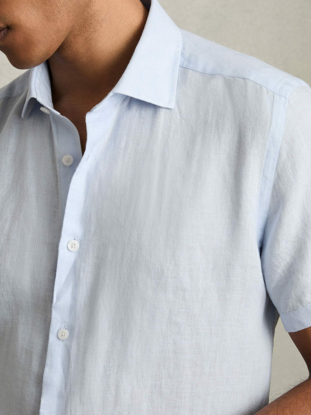 Slim Fit Linen Button-Through Shirt in Pale Blue | Reiss Men Premium