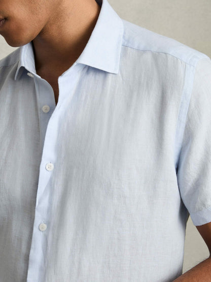 Slim Fit Linen Button-Through Shirt in Pale Blue | Reiss Men Premium