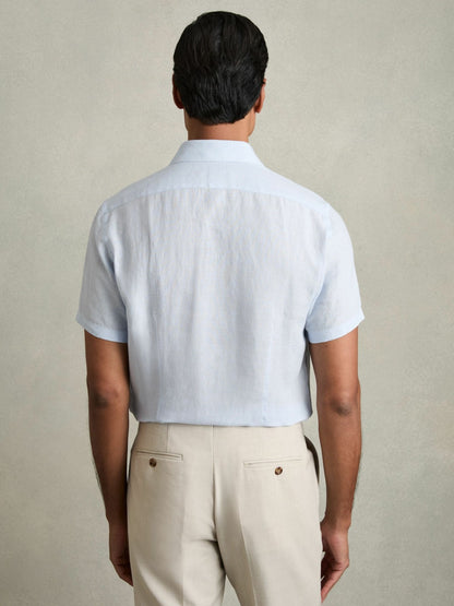 Slim Fit Linen Button-Through Shirt in Pale Blue | Reiss Men Premium