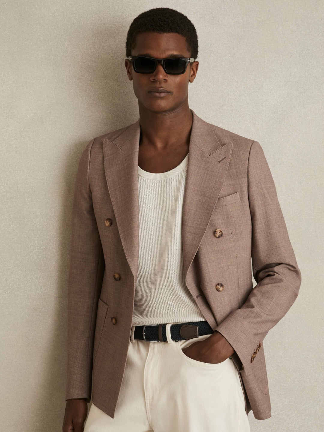 Woven Belt in Navy | Reiss Men Signature