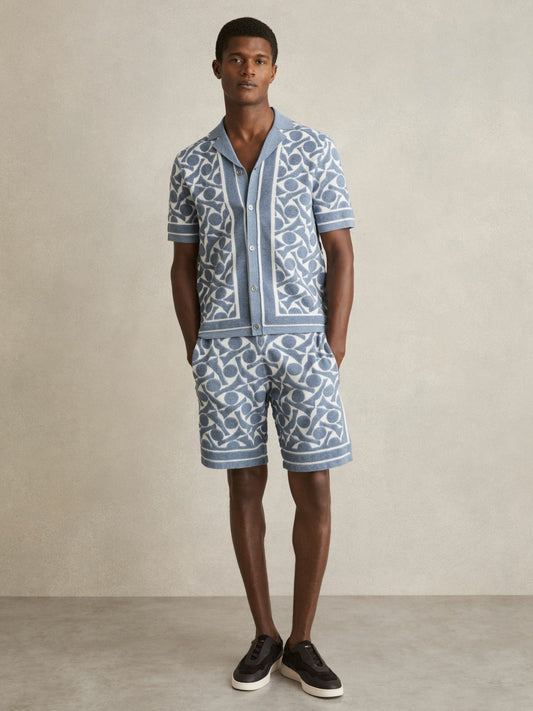 Abstract-Pattern Towelling Shorts in Soft Blue/White | Reiss Men Recommended