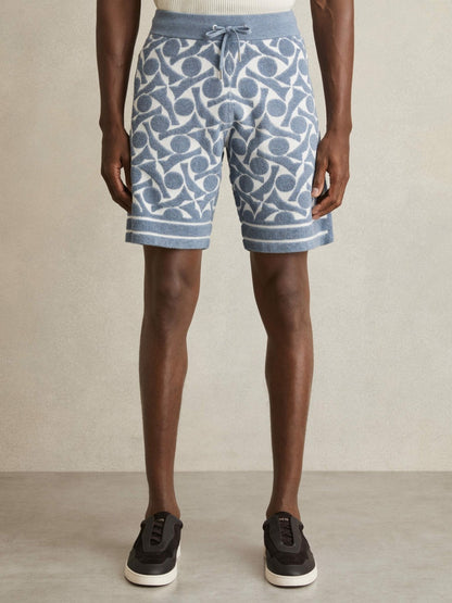 Abstract-Pattern Towelling Shorts in Soft Blue/White | Reiss Men Recommended