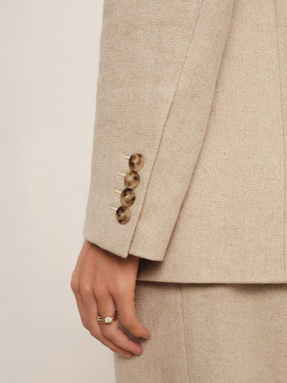 Petite Linen-Blend Double-Breasted Suit Jacket in Neutral | Reiss Women Signature