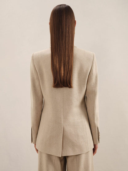 Petite Linen-Blend Double-Breasted Suit Jacket in Neutral | Reiss Women Signature