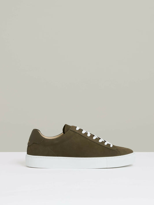 Nubuck-Leather Low-Top Trainers in Olive Green | Reiss Men Best Seller