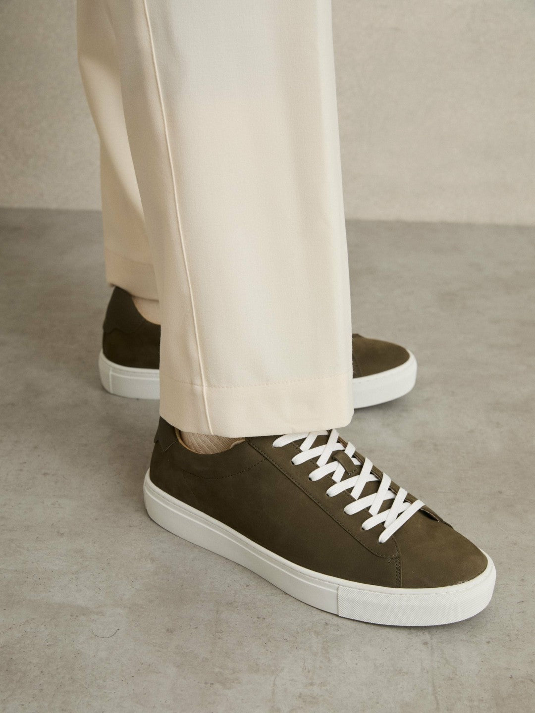 Nubuck-Leather Low-Top Trainers in Olive Green | Reiss Men Best Seller