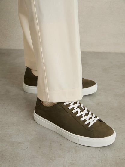 Nubuck-Leather Low-Top Trainers in Olive Green | Reiss Men Best Seller