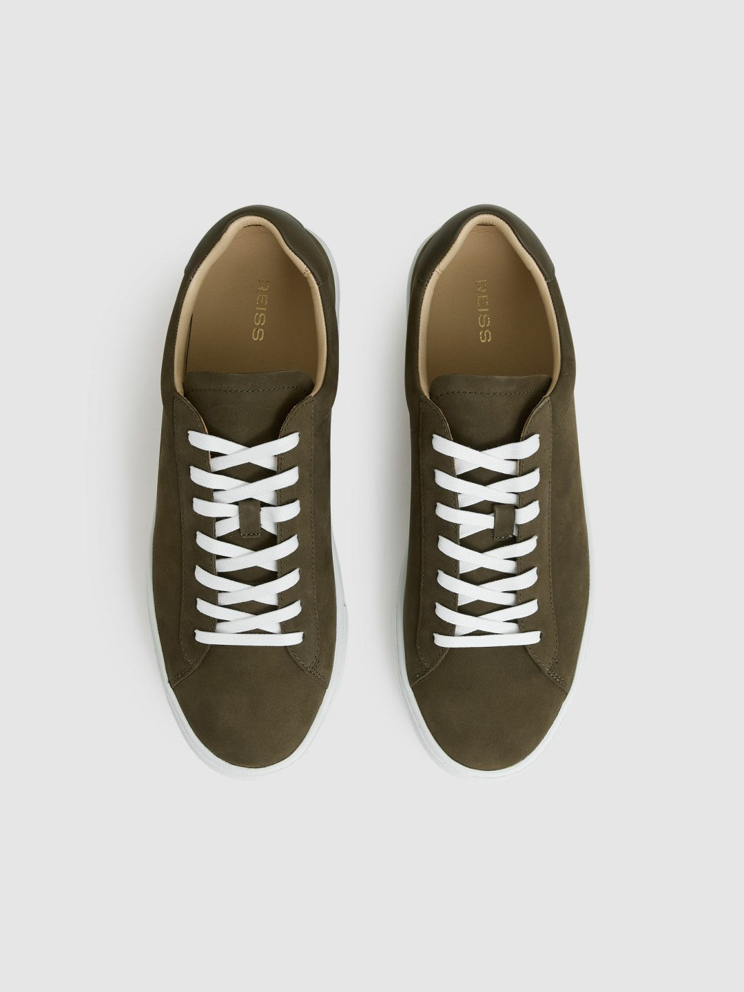 Nubuck-Leather Low-Top Trainers in Olive Green | Reiss Men Best Seller