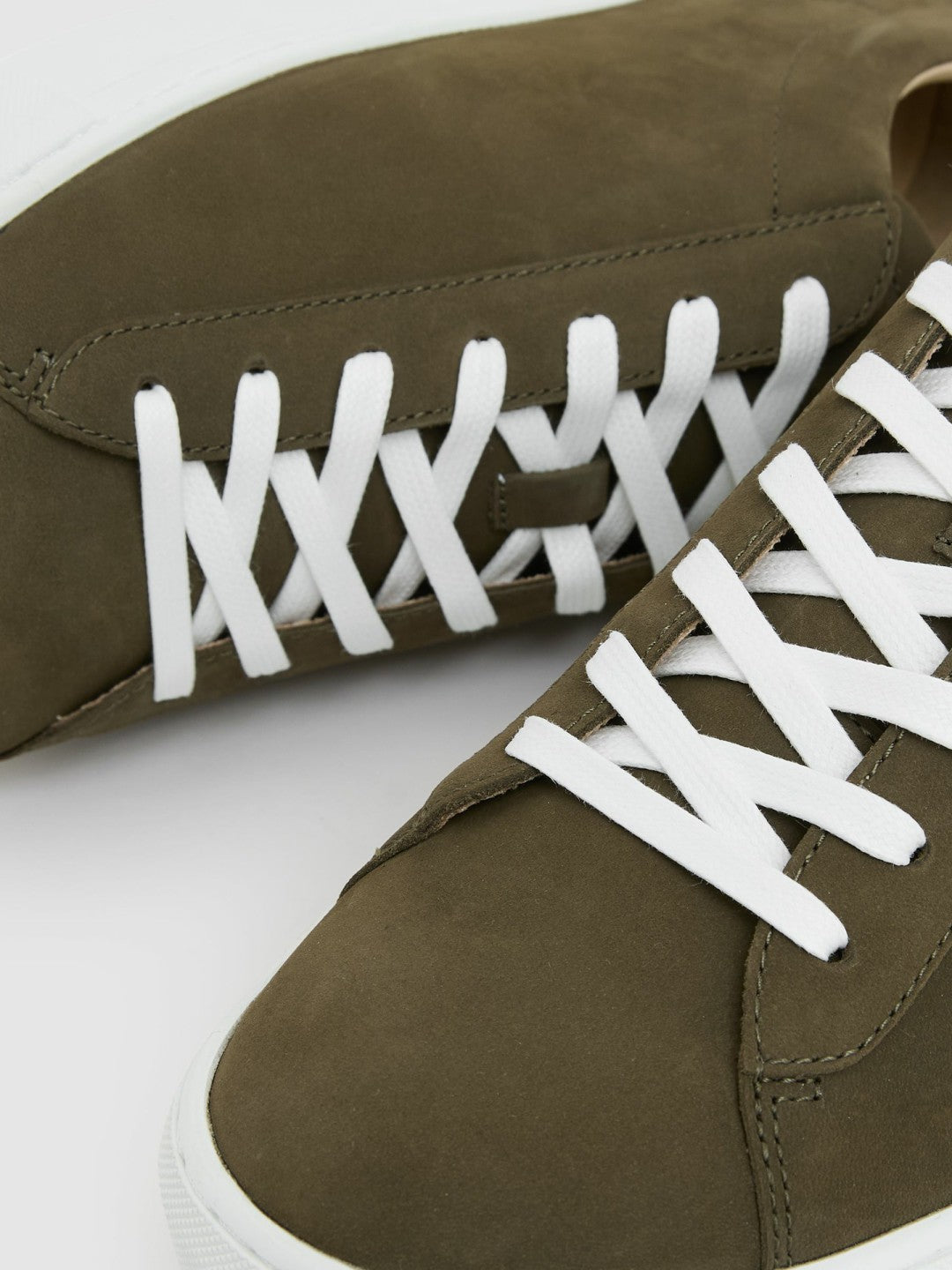 Nubuck-Leather Low-Top Trainers in Olive Green | Reiss Men Best Seller