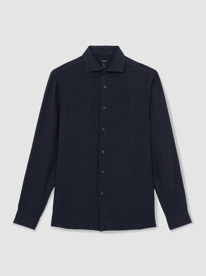 Linen Button-Through Shirt in Navy | Reiss Men Trending
