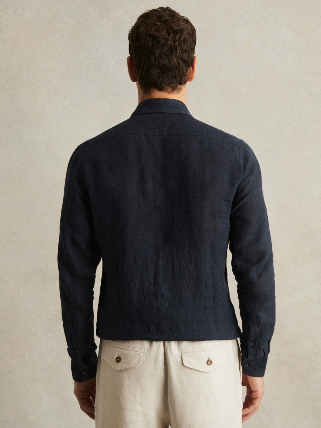 Linen Button-Through Shirt in Navy | Reiss Men Trending