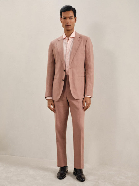 Single-Breasted Linen Suit Blazer Slim Fit in Rose Pink | Reiss Men Popular