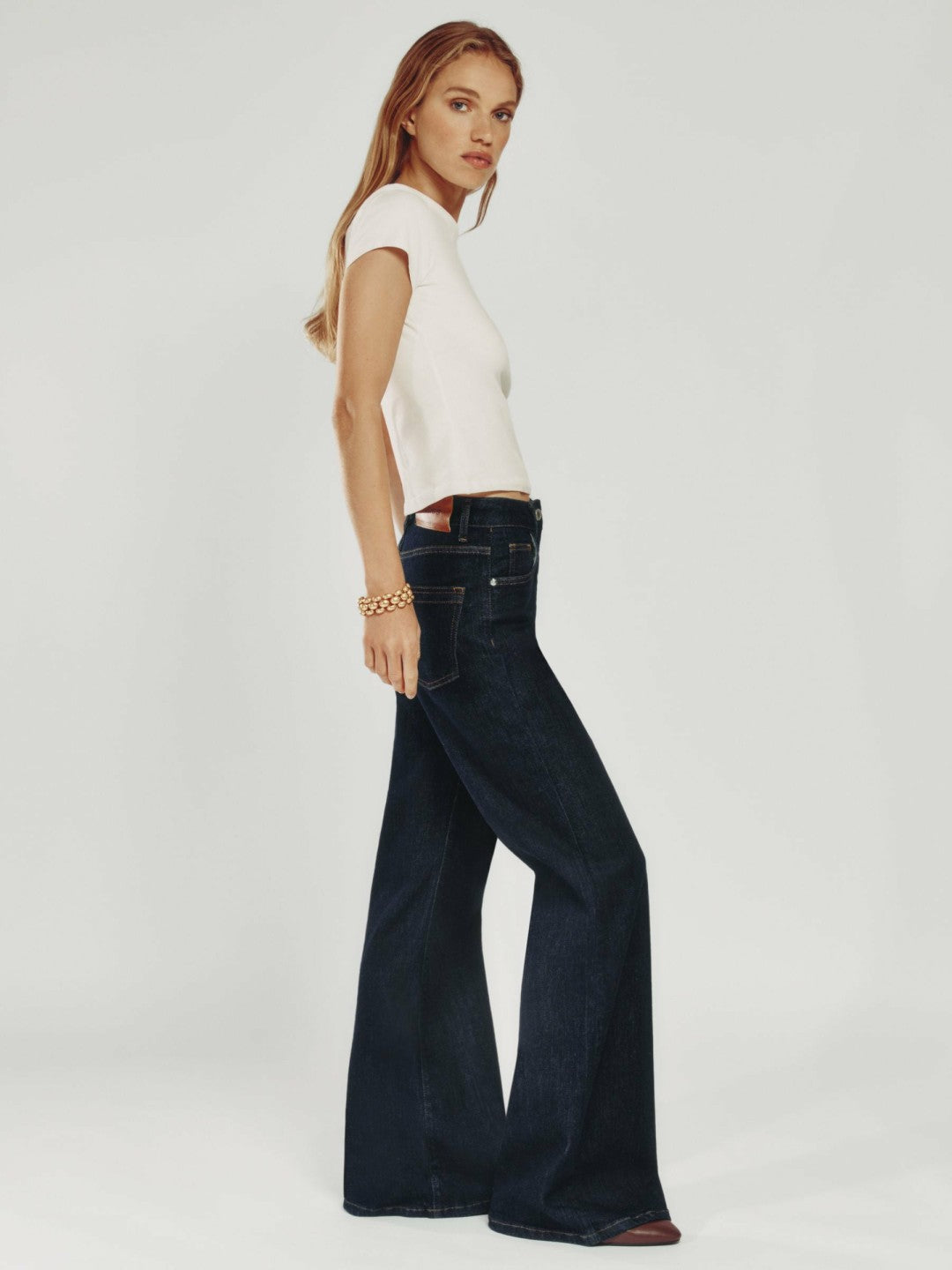 Petite Mid-Rise Flared Jeans in Dark Blue | Reiss Women New