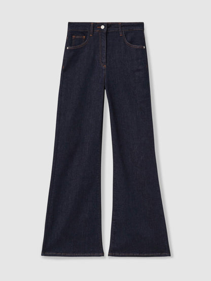 Petite Mid-Rise Flared Jeans in Dark Blue | Reiss Women New