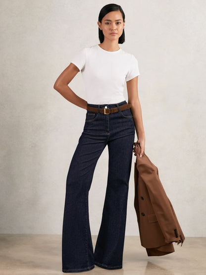 Petite Mid-Rise Flared Jeans in Dark Blue | Reiss Women New