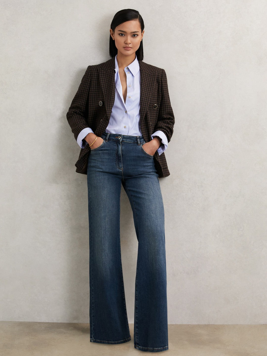 Petite Mid-Rise Flared Jeans in Mid Blue | Reiss Women Recommended