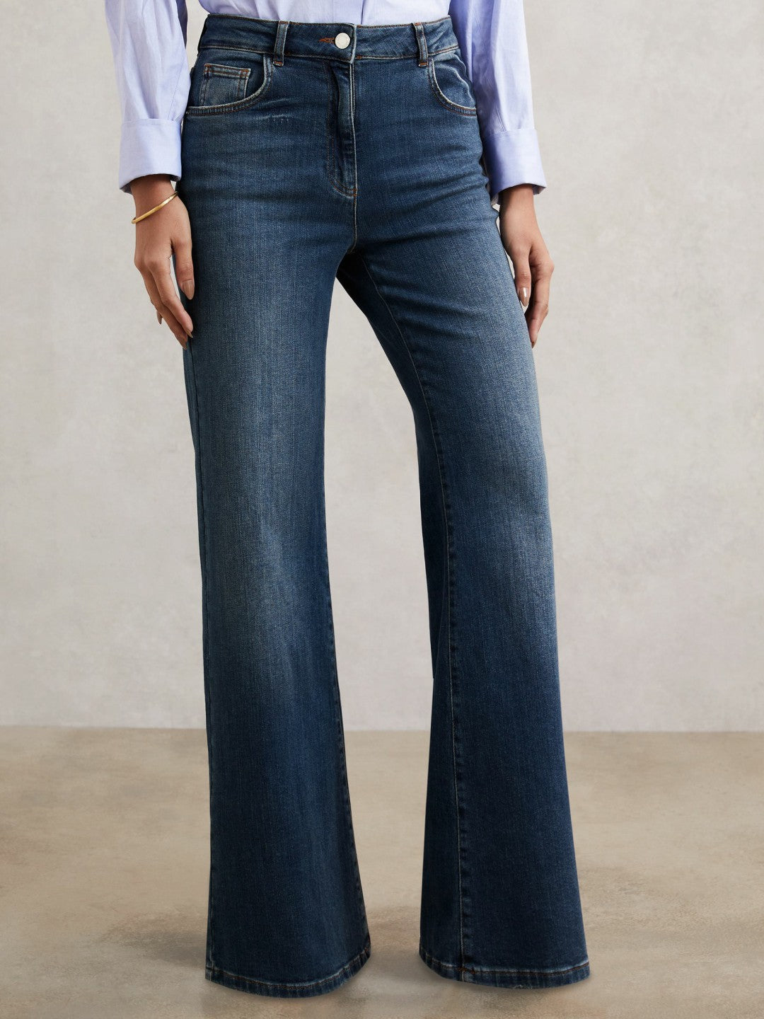 Petite Mid-Rise Flared Jeans in Mid Blue | Reiss Women Recommended