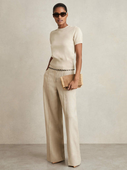 Cotton And Wool Crew-Neck Top in Neutral | Reiss Women Exclusive