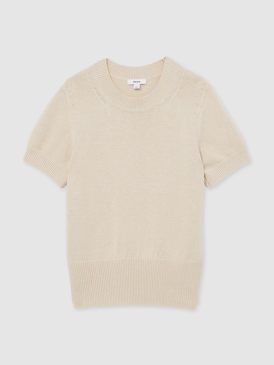 Cotton And Wool Crew-Neck Top in Neutral | Reiss Women Exclusive