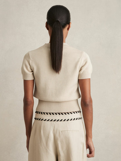 Cotton And Wool Crew-Neck Top in Neutral | Reiss Women Exclusive