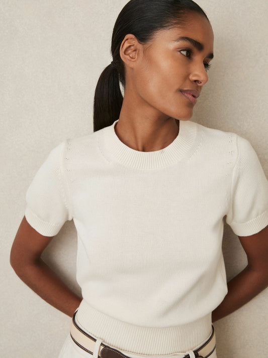 Cotton And Wool Crew-Neck Top in Ivory | Reiss Women Recommended