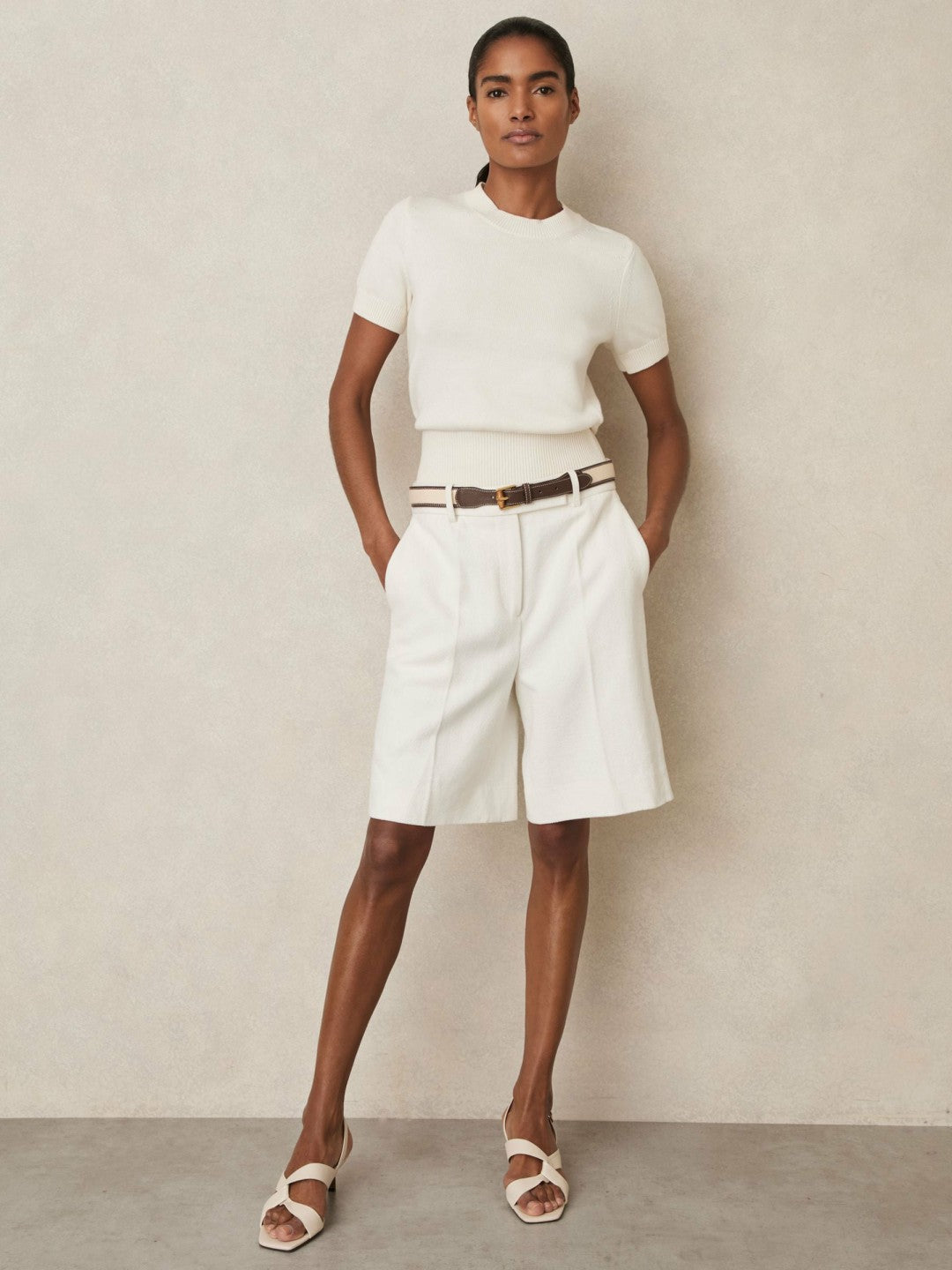 Cotton And Wool Crew-Neck Top in Ivory | Reiss Women Recommended