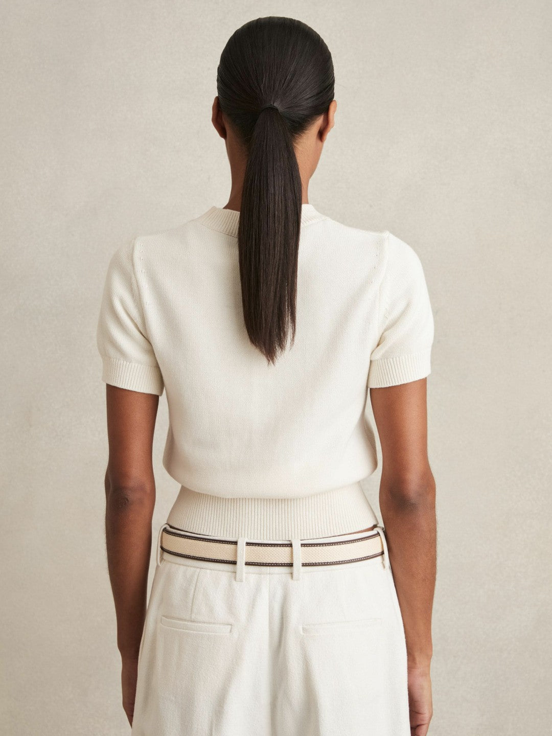 Cotton And Wool Crew-Neck Top in Ivory | Reiss Women Recommended