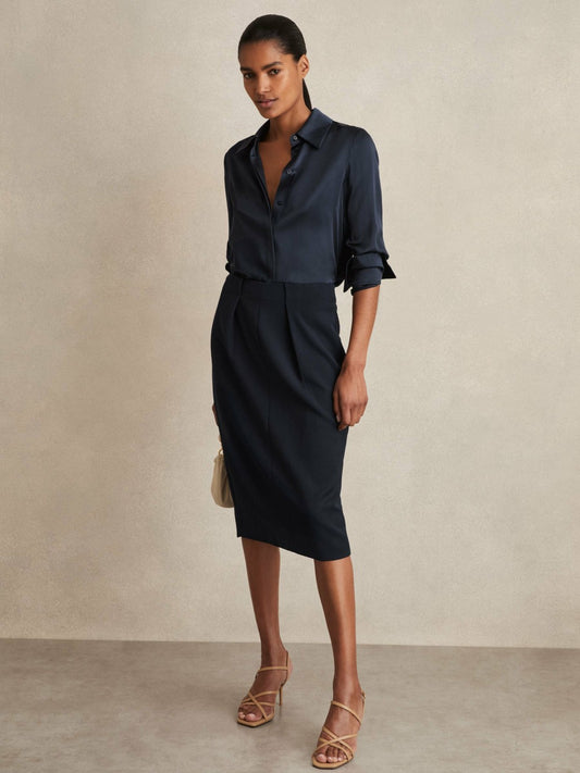 Tailored Midi Suit Skirt in Navy | Reiss Women Premium