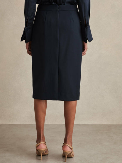 Tailored Midi Suit Skirt in Navy | Reiss Women Premium