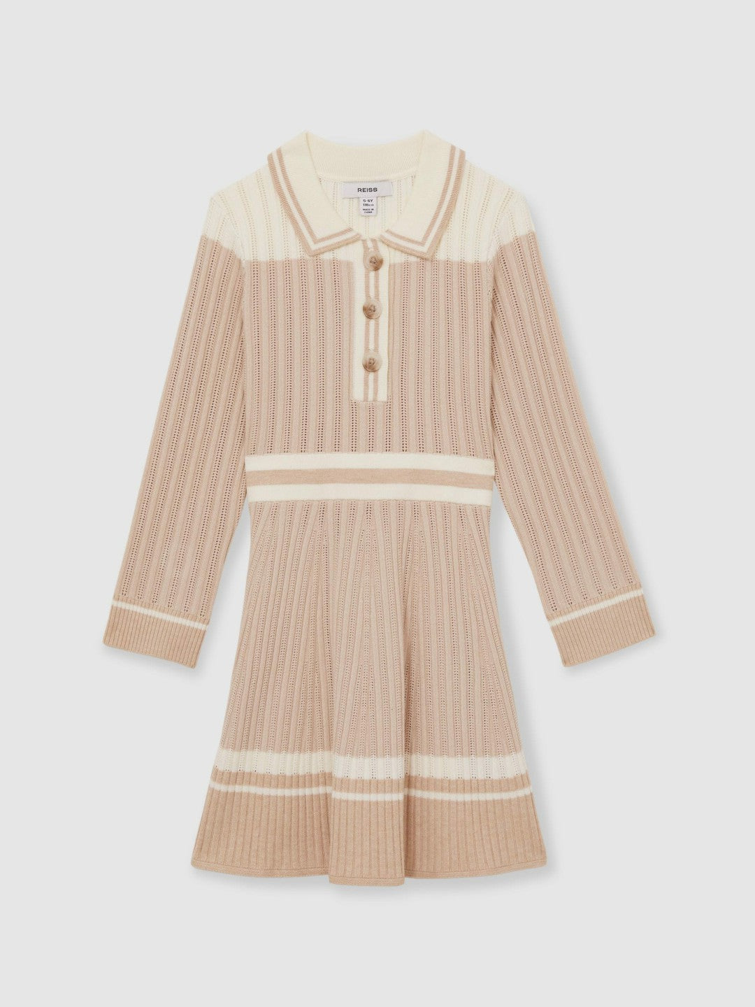 4-9 yrs Rib-Knit Pointelle Flared Dress in Pale Pink | Reiss Children & Baby Signature