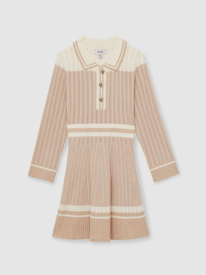 13-14 yrs Rib-Knit Pointelle Flared Dress in Pale Pink | Reiss Children & Baby New
