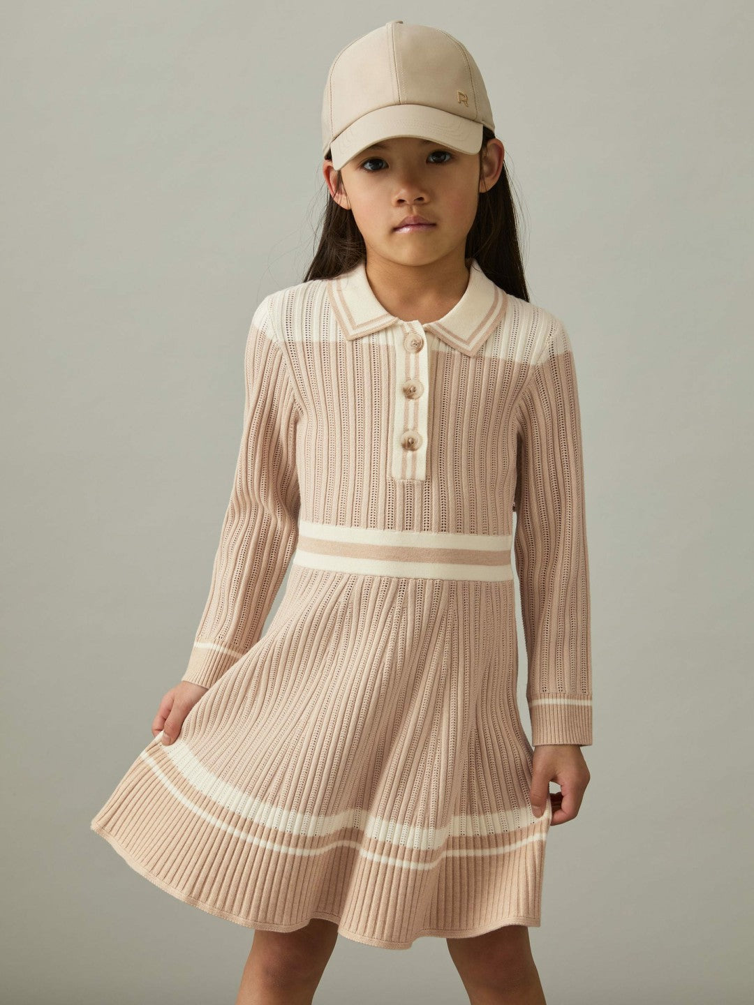 13-14 yrs Rib-Knit Pointelle Flared Dress in Pale Pink | Reiss Children & Baby New