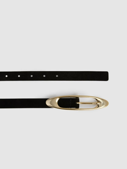 Leather Oval-Buckle Belt in Black | Reiss Women Popular