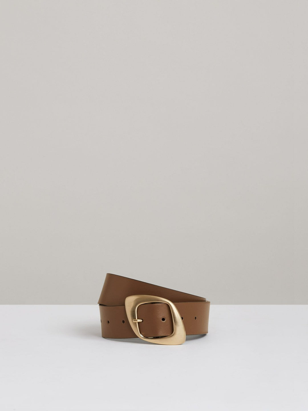 Leather Curved-Edge Buckle Belt in Taupe | Reiss Women Trending