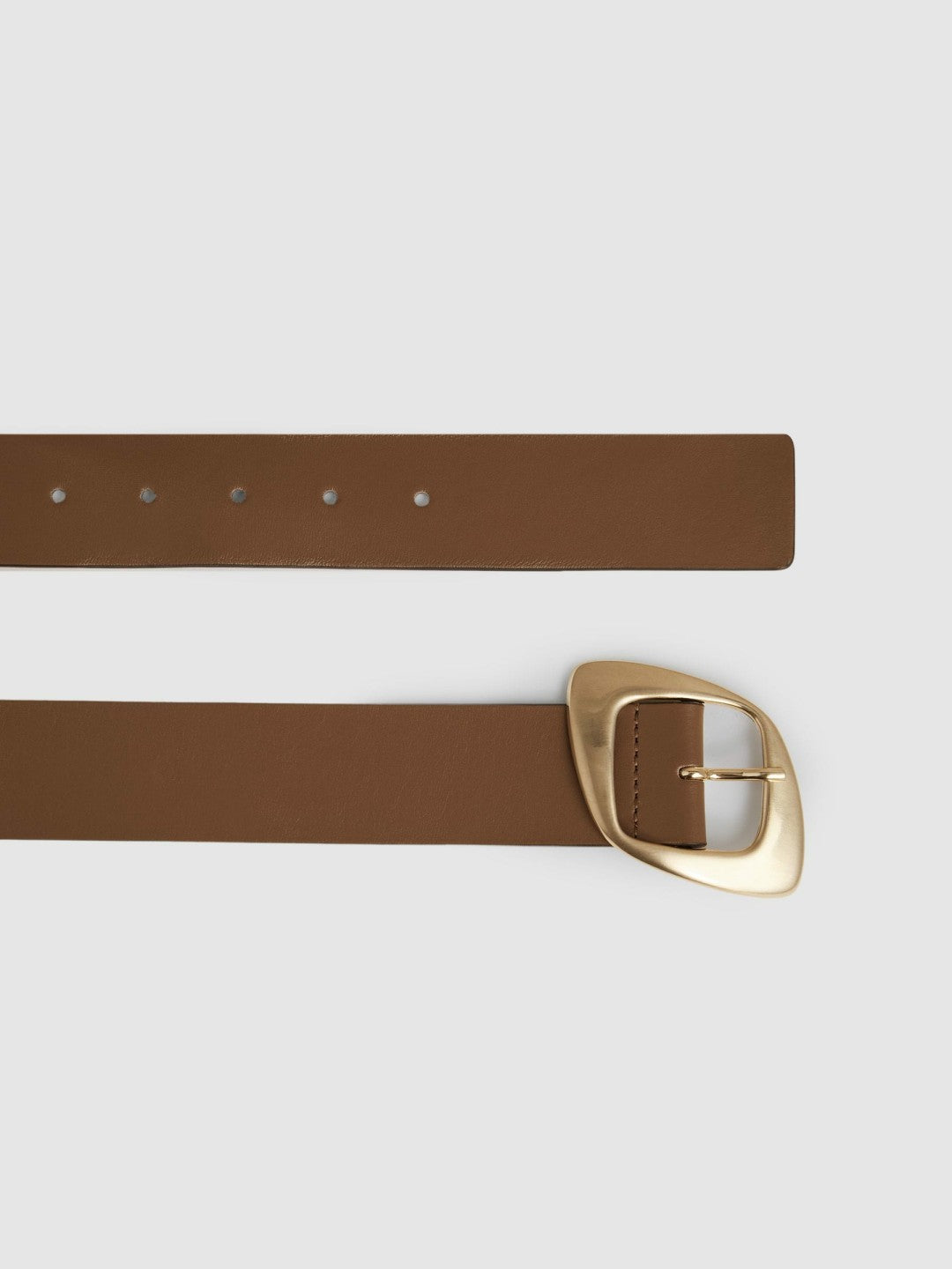 Leather Curved-Edge Buckle Belt in Taupe | Reiss Women Trending
