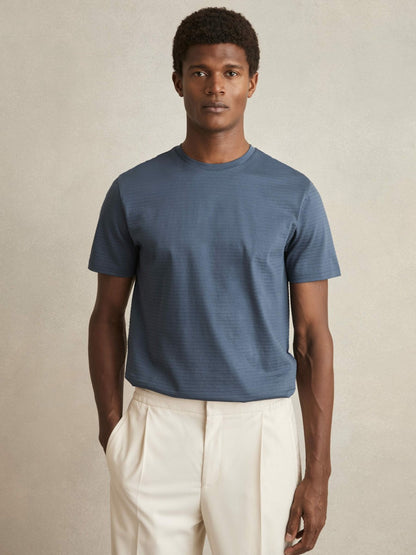 Mercerised-Cotton Ribbed T-Shirt in Airforce Blue | Reiss Men Trending