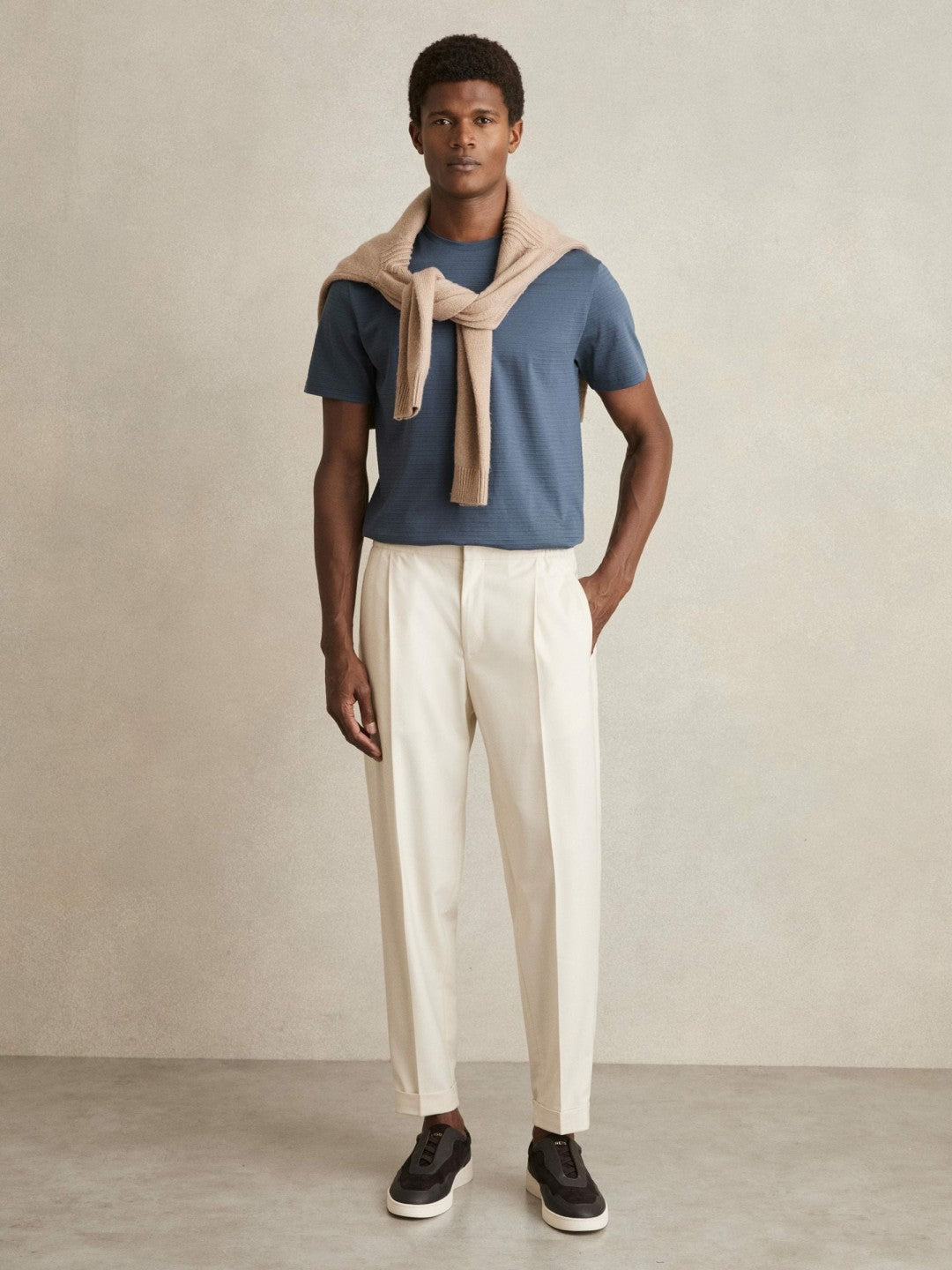 Mercerised-Cotton Ribbed T-Shirt in Airforce Blue | Reiss Men Trending