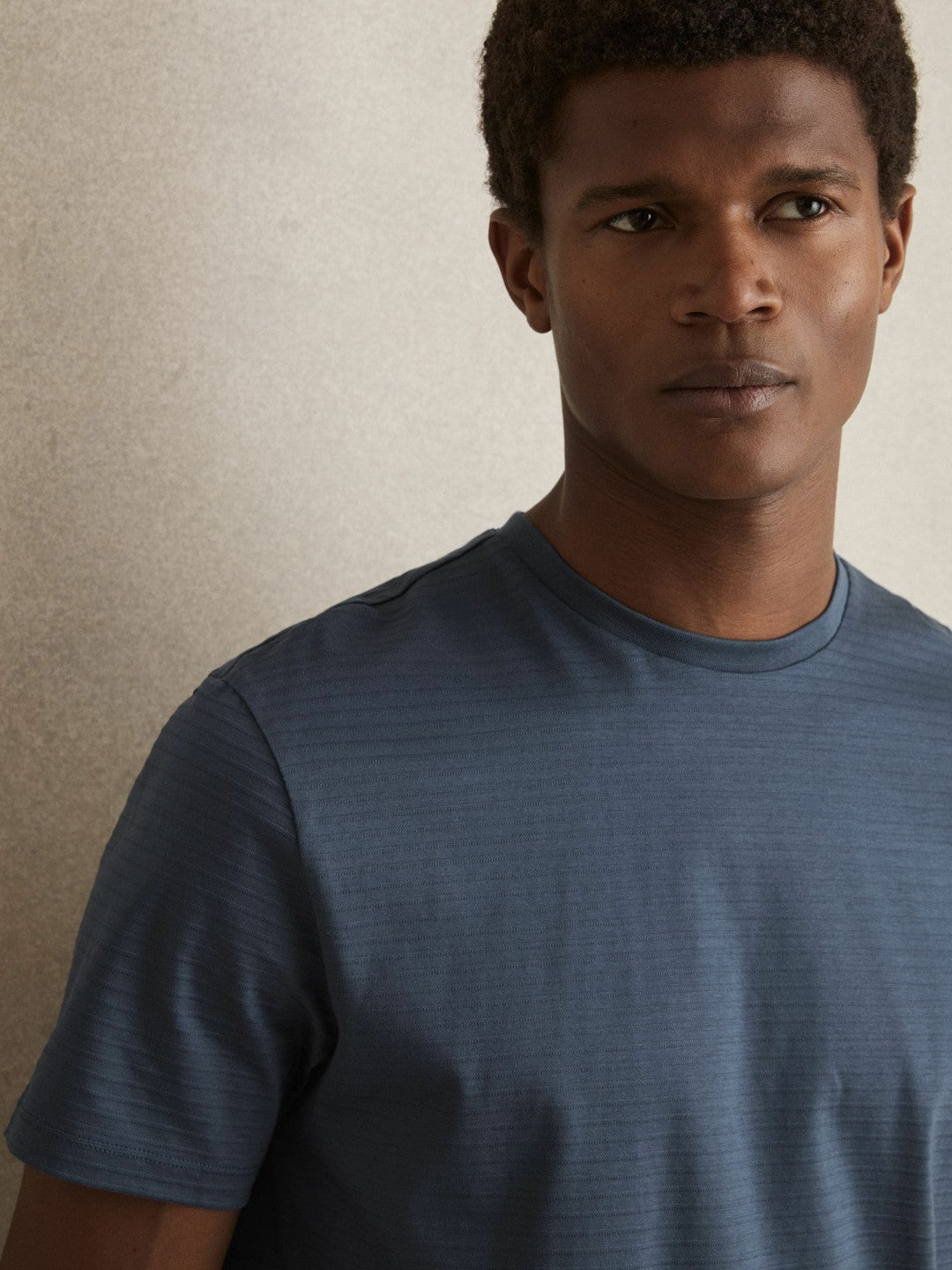 Mercerised-Cotton Ribbed T-Shirt in Airforce Blue | Reiss Men Trending