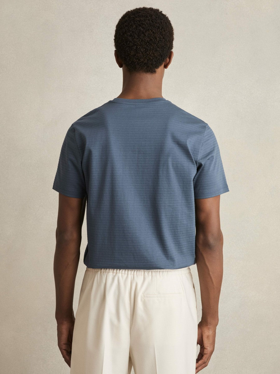 Mercerised-Cotton Ribbed T-Shirt in Airforce Blue | Reiss Men Trending