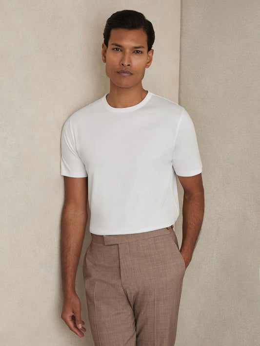 Mercerised-Cotton Crew-Neck T-Shirt in White | Reiss Men Trending