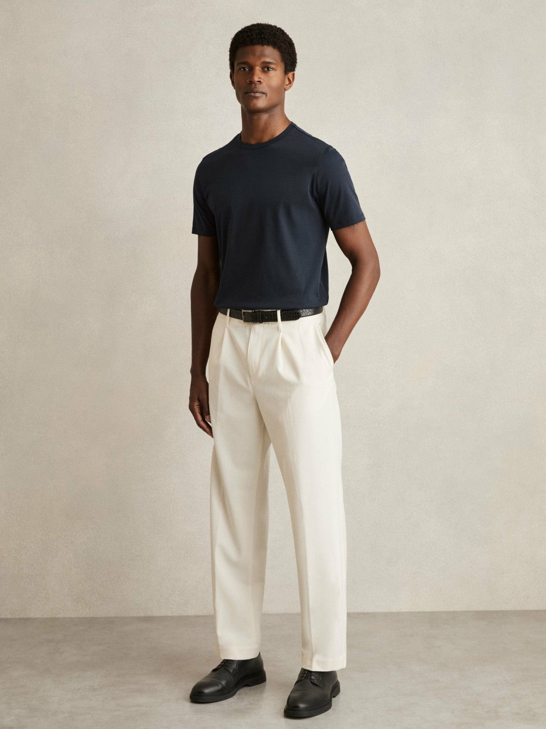Mercerised-Cotton Crew-Neck T-Shirt in Navy | Reiss Men Featured
