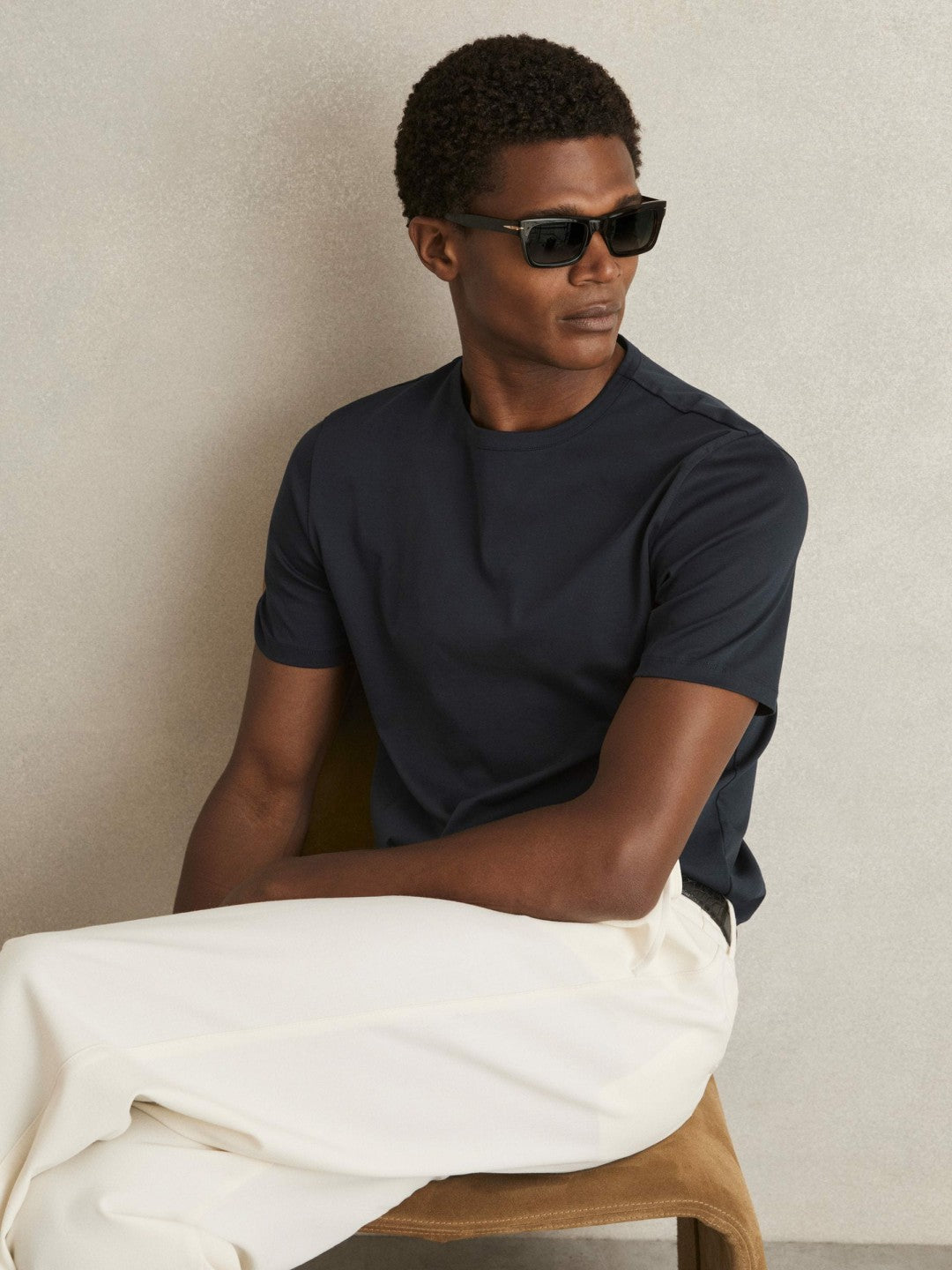 Mercerised-Cotton Crew-Neck T-Shirt in Navy | Reiss Men Featured