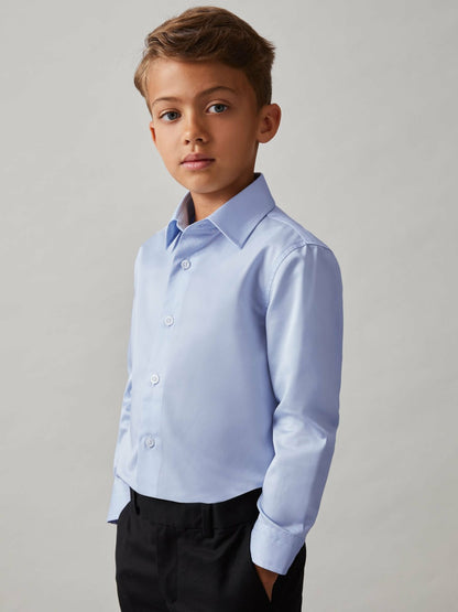 3-9 yrs Slim-Fit Cotton Shirt in Soft Blue | Reiss Children & Baby Best Seller