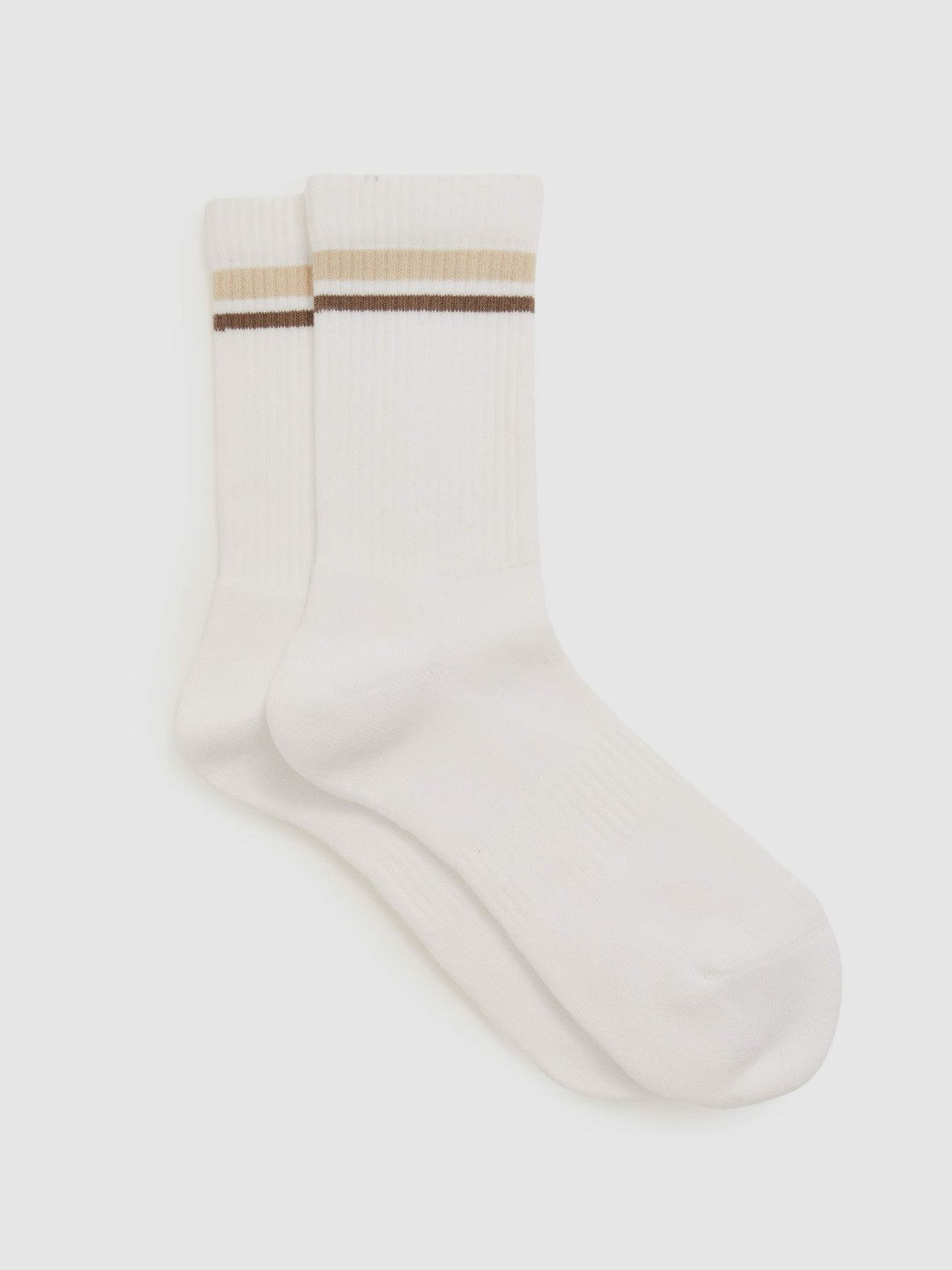 Cotton-Blend Striped Crew Socks in White | Reiss Women Exclusive
