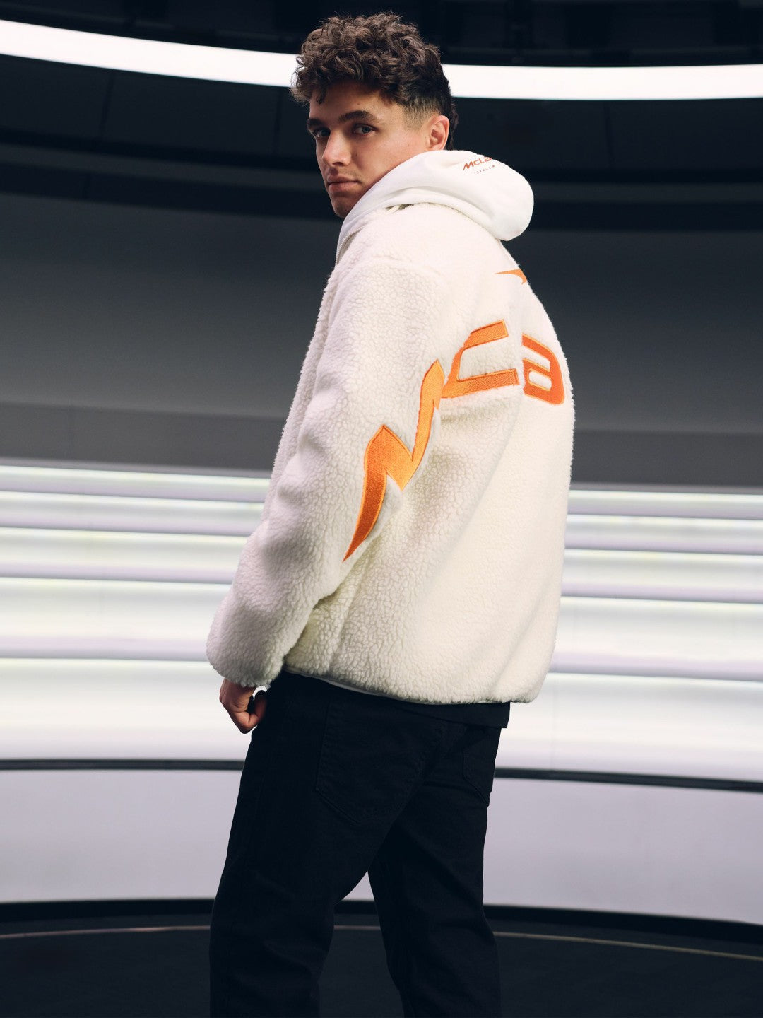 McLaren F1 Team Embroidered Fleece Jacket Unisex Fit in Off White | Reiss Men Trending