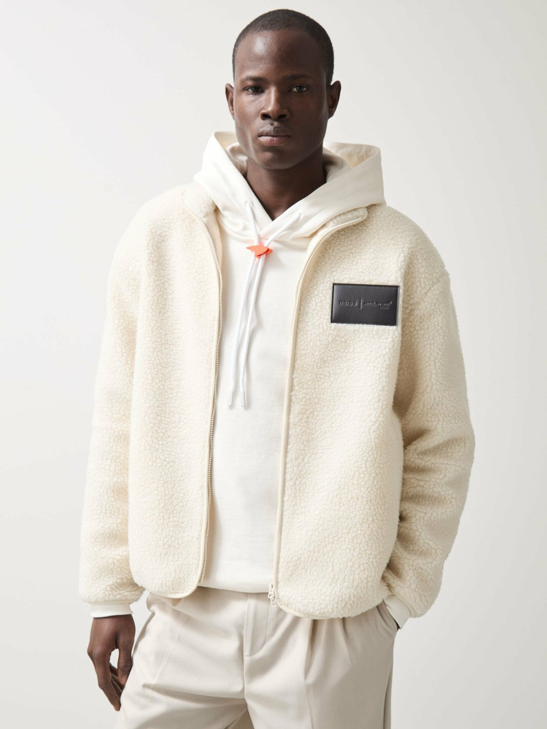 McLaren F1 Team Embroidered Fleece Jacket Unisex Fit in Off White | Reiss Men Trending