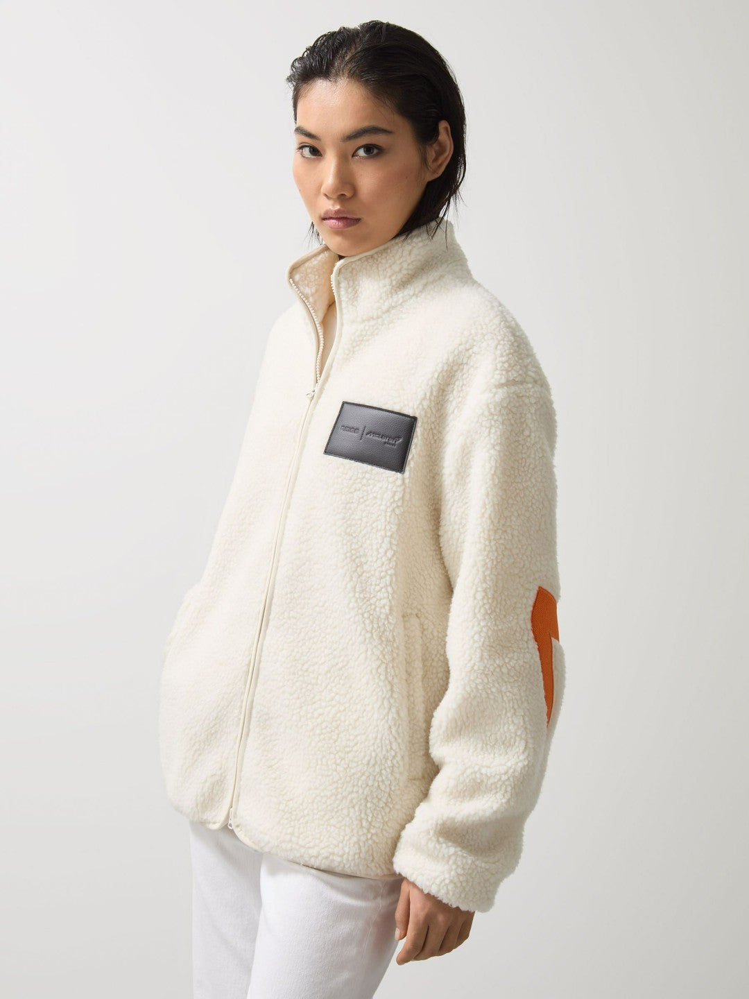 McLaren F1 Team Embroidered Fleece Jacket Unisex Fit in Off White | Reiss Men Trending