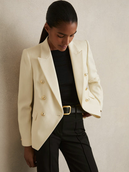 Tailored Fit Textured Double Breasted Blazer in White | Reiss Women Trending